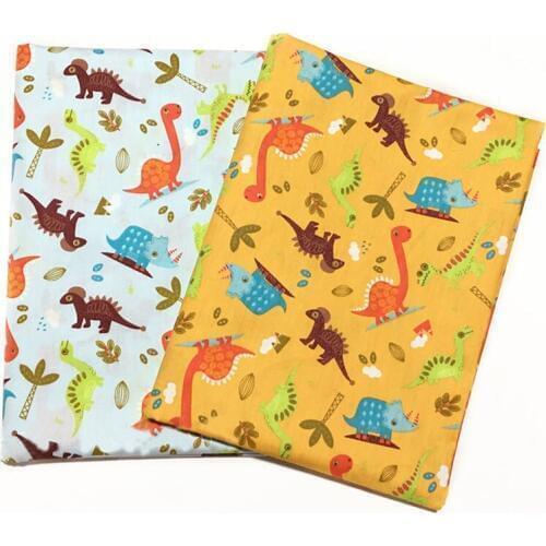 Pretty Yellow Grey Colorful Dragon Dinosaur Printed Pure Trill Cotton Fabric For DIY Sewing Clothing Bedding Quilting