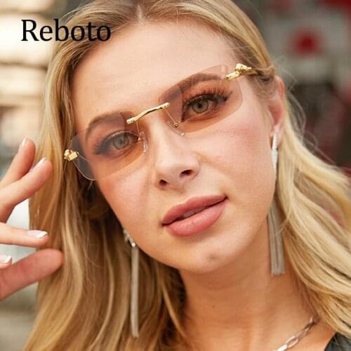 Popular Rectangle Rimless Sunglasses Women Men Retro Small Square Summer Clear shades sunglasses Small Traveling Eyewear