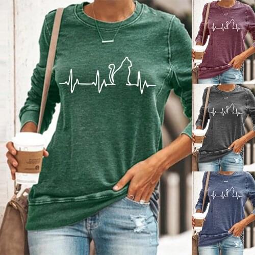 Hoodies Womens Long Sleeve Round Neck Top Solid Color Printed Loose Casual Top Female Casual Warm Hooded Sweatshirt Lose Weight