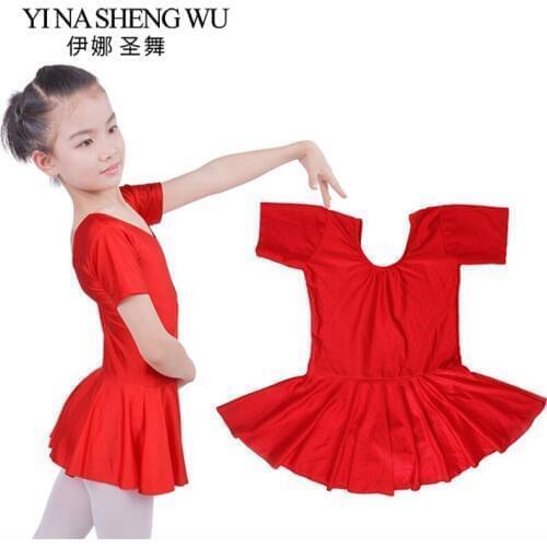 New Arrival Short Sleeve Spandex Gymnastics Leotard for Girls Ballet Dance Latin Dance Dress Kids Dance Practice Skirt 3 Colors