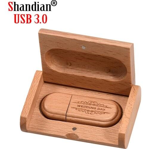 SHANDIAN USB 3.0 Free Custom Logo Pen Drive Wooden box USB Flash Drive 128gb Pendrive personalized External Storage Photogrephy