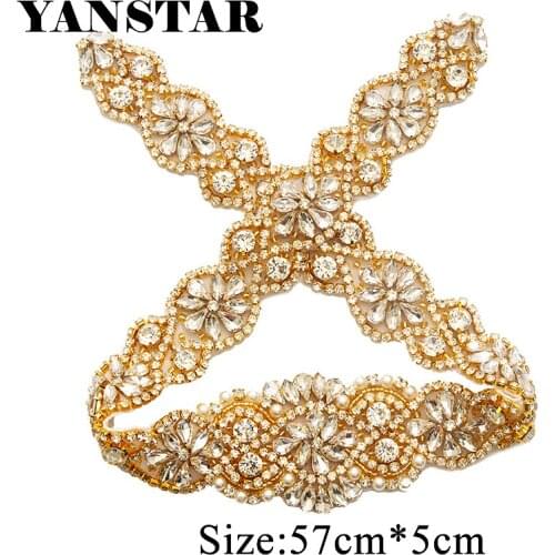 YANSTAR (10pcs) Wholesale Handmade Rhinestones Applique With Bead Sewing On Wedding Dress Belt YS834