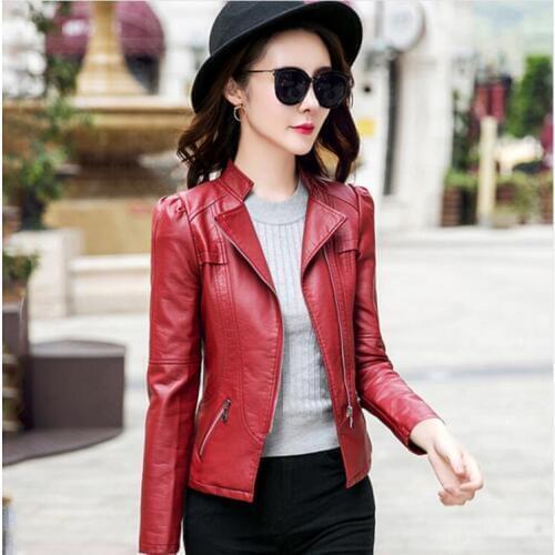 Women Faux Leather Jacket Asymmetric Zipper Korean Style Female Sweet Leather Coat Outwear Slim Womens Coat