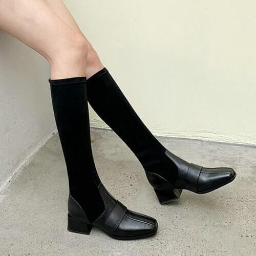 EshtonShero New Shoes Women Boots Black Over the Knee Boots Sexy Female Autumn Winter lady Square Med Heels Boots Size 3-9
