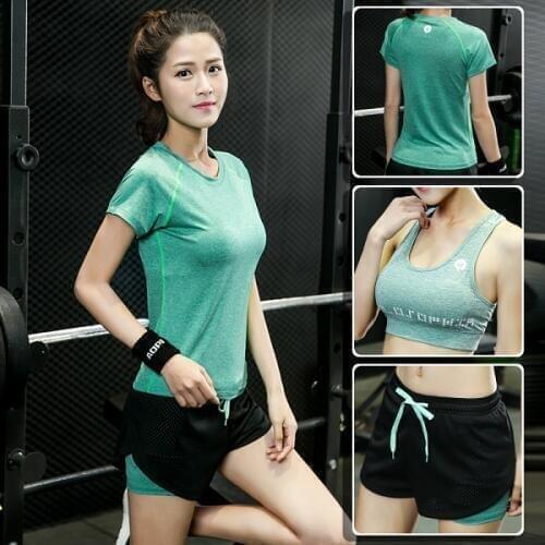 2019 Womens Yoga Sets 3Pcs Running Fitness Gym Clothes Tracksuit Yoga Bra Tshirt Training Exercise Short Sport Wear Workout