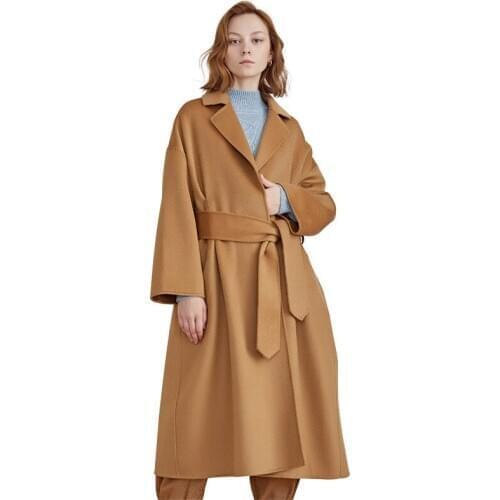 Winter Long Woolen Coat Fashionable Ladies Ripple Cashmere Cloak Elegant Lapel with Belted High-end Wool Coat Jacket for Women