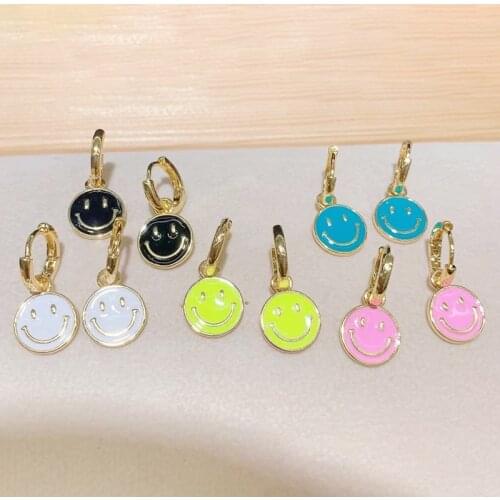 10 Pairs Enamel Smile face earrings happy face arrings Enamel Neon white dangle earrings Round earrings for women 9866