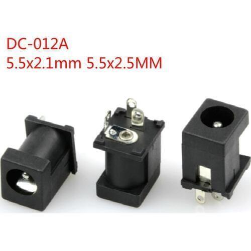 10pcs DC-012A 5.5x2.1 5.5x2.5MM DC Power Jack socket Connector DC JACK Vertical three Pins