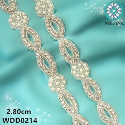 10 yards) wholesale bridal beaded sewing pearl rhinestone applique trim iron on for wedding dress garment WDD0214