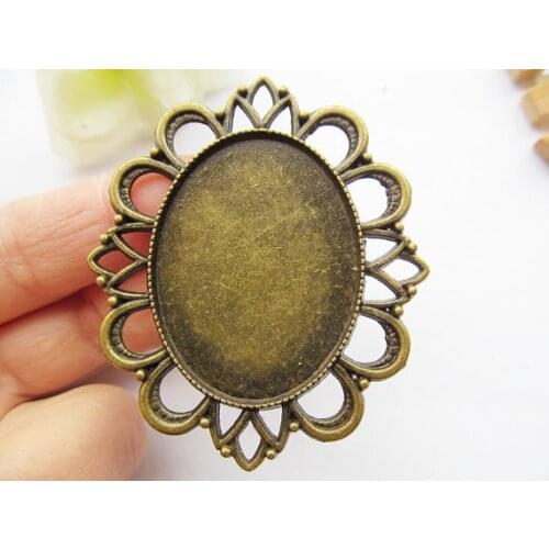 20pcs 2 Colors Oval Base Setting Tray Bezel Pendant Charm/Finding,Flower Border,Fit 30mmx40mm Cabochon/Cameo,DIY Accessory
