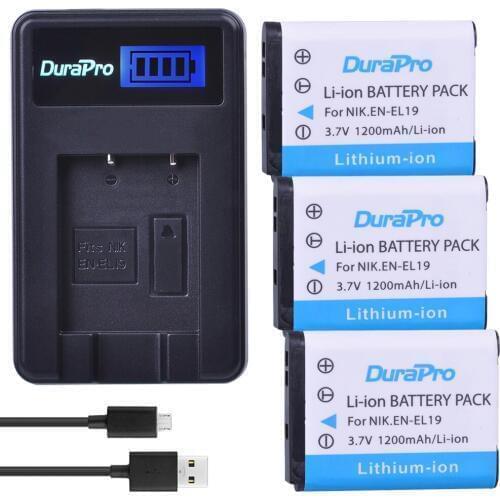 3PC EN-EL19 EN EL19 Rechargeable Camera Battery +LCD USB Charger for Nikon S2500 S100 S2600 S3100 S3200 S3300 S4100 S4200 S4300