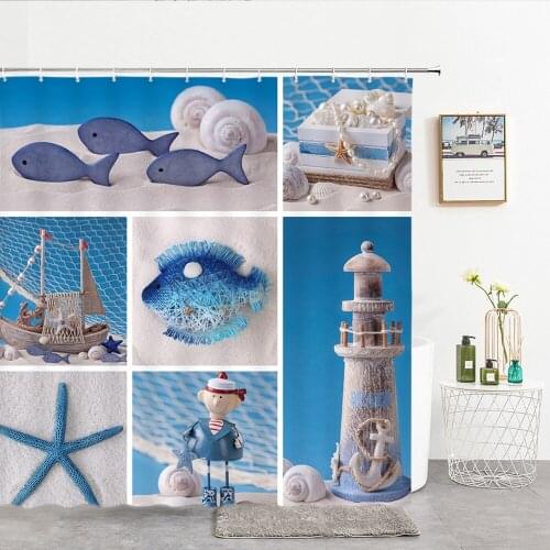 3d Beach Scenery Shower Curtains Sea Ocean Mediterranean Bathroom Curtain Waterproof Cloth Decoration 200x180cm Bath Curtain