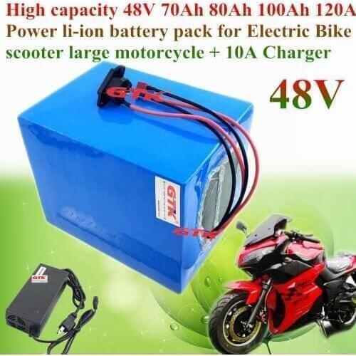 48V 70Ah 80Ah 100Ah 120Ah Power li-ion High capacity battery pack for Electric Bike scooter large motorcycle + 54.6v 10A Charger