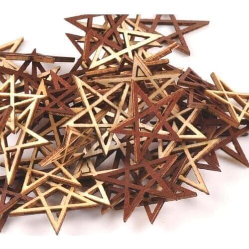 50pcs Natural Wood DIY Crafts Hollow Out Star For Scrapbooking For Unfinished Wooden Ornament Home Decoration 37x34mm m1791