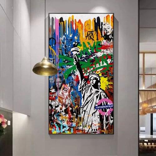 Abstract Statue Of Liberty Graffiti Canvas Wall Art Painting On Wall Decor Poster And Prints Picture Street Art For Living Room