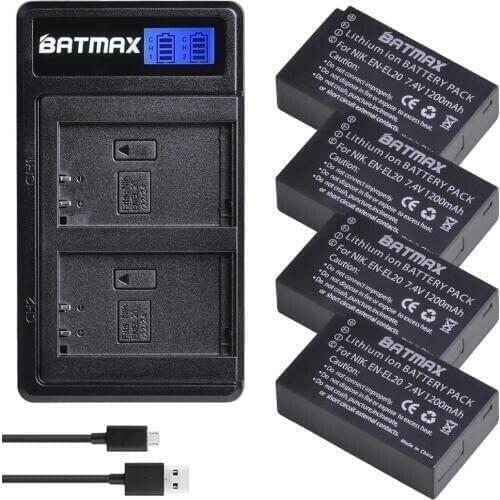 Batmax EN-EL20 EN-EL20A EL20 en el20 Battery+New LCD Dual USB Charger for Nikon Coolpix P1000 Nikon1 J1, J2, J3 Nikon1 AW1