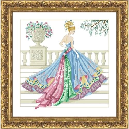 Princess ball gown cross stitch package 18ct 14ct 11ct white fabric cotton silk thread embroidery DIY handmade needlework