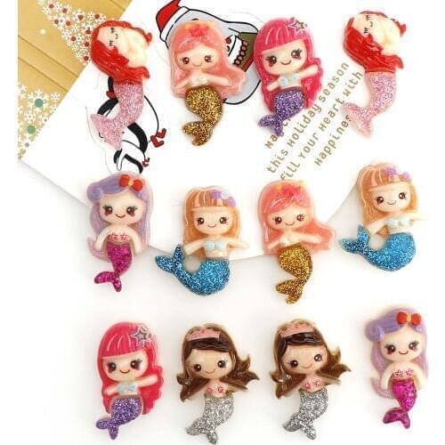 10Pcs Resin Flatback Glitter Mermaid Embellishments For Scrapbooking Accessories