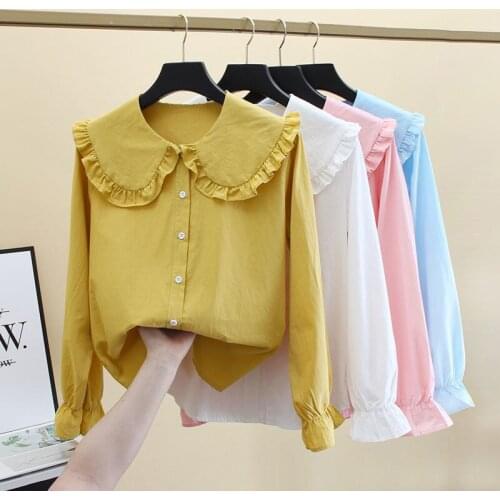 Elegant casual solid ruffled lace women blouse solid spring Embroidery button band collar shirt female fashion summer top lady