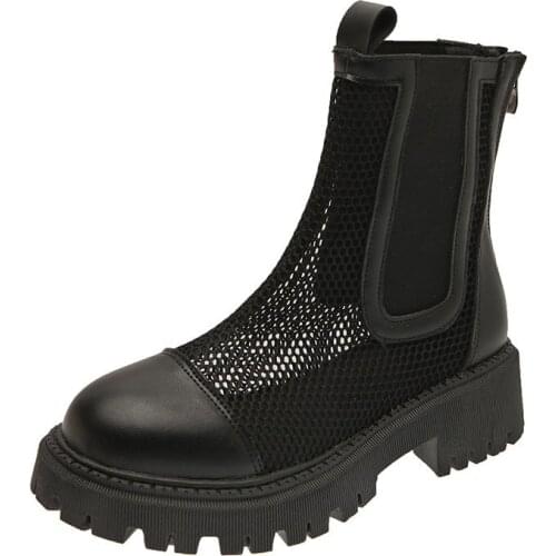 Womens Martin Boots Round Toe Rear Zipper Black Mesh Sandals Woman 2021 Summer New Fashion Platform Shoes Women Chesil Sandal