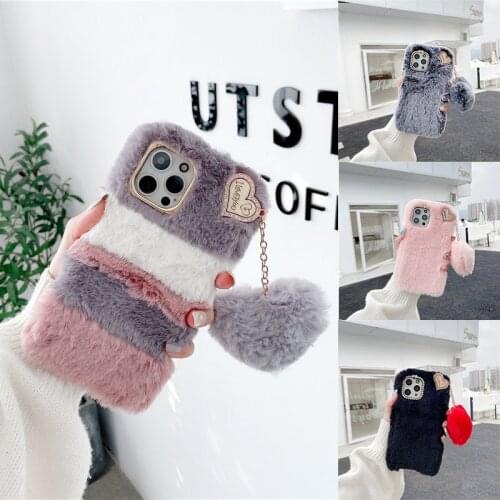 Love Heart Pendant Furry Fluffy Plush Fur Soft Phone Case For Xiaomi Mi Poco M3 X3 NFC Redmi Note 10 Pro 9 8 7 A 10S 9S 9T 9C 8T
