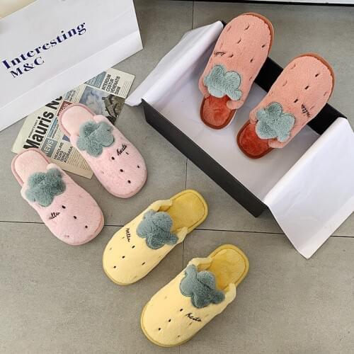 ZEEKSON Home Cute Couple Indoor Furry Cotton Slippers Student Male Warm Slippers Female Home Living Room Winter Flip-flops