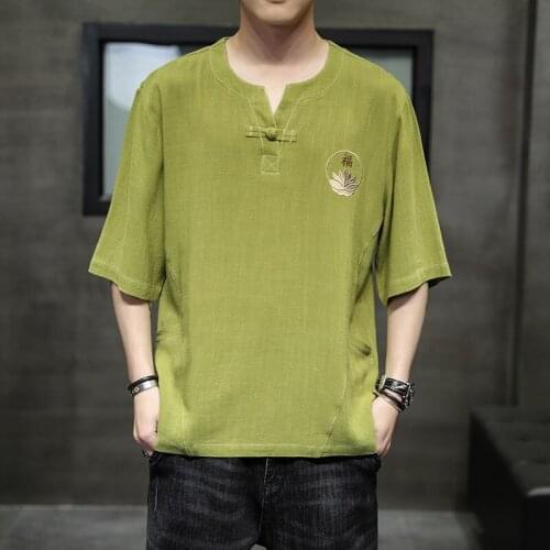 Summer Chinese Style Linen Short Sleeve Oversized Print T-Shirt Men Hip Hop Fashions Tee Streetwear Harajuku T Shirt Male 30288