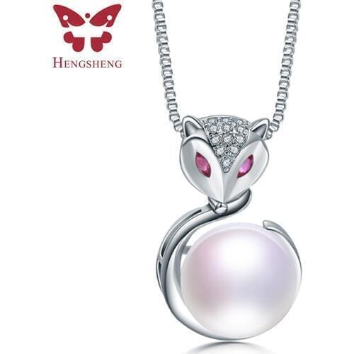 HENGSHENG Hot Sale Natural Freshwater Pearl Pendant Necklace Unique Design 925 Sterling Silver Fox Zircon Pendant For Lady
