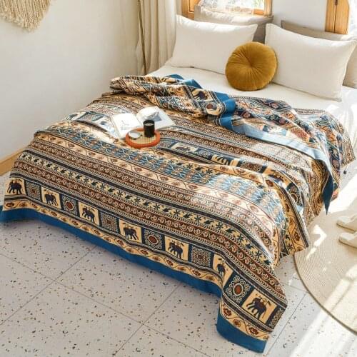 Bohemian Style Cotton Towel Quilt Double Bed Sheet Bed Cover Decorative Sofa Nap Blanket Six Layer Gauze Air Conditioning Quilt