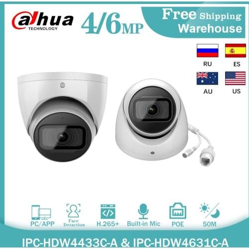 Dahua 4MP 6MP Security IP Camera IPC-HDW4433C-A IPC-HDW4631C-A H265 POE Built-in MIC CCTV Surveillance Outdoor Video Dome Camera