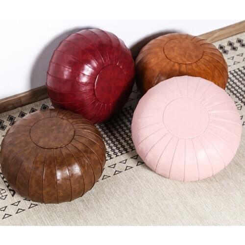 Moroccan PU Leather Pouf Patchwork Craft Floor Seat Ottoman Footstool Artificial Leather Large Unstuffed Seat Cushion