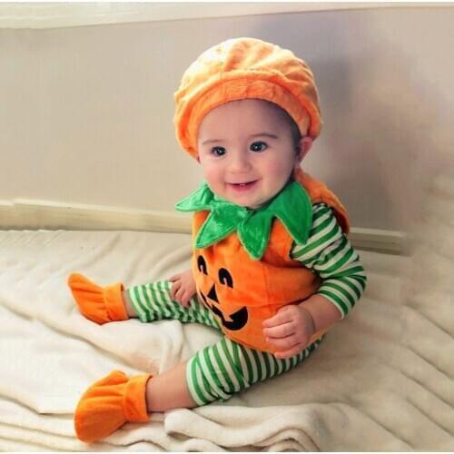 Toddler Infant Baby Boy Girl Cosplay Pumpkin Halloween Outfits Vest Tops Hat Newborn Halloween Costume For Baby Girl Clothes Set