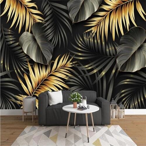 Milofi custom 3D wallpaper mural Nordic tropical plant leaf line light luxury living room bedroom background wall decoration pai
