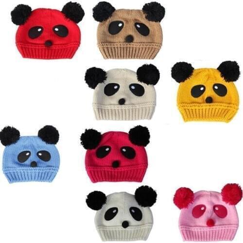 Cute Panda Knitted Baby Hats Wool Cap Handmade baby headwear