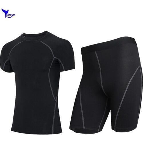 Men Compression Base Layer Short Sleeve Jogging Suit Elastic Tights Running Set Quick Dry MMA Rashguard Gym Fitness Sportswear