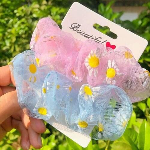 2pcs/set New Summer Plaid Thin Chiffon Scrunchie Women Girl Ponytail Holder Sweet Elastic Hair Rubber Band Cute Hair Accesories