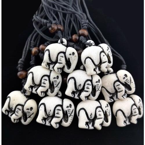 Wholesale 12pcs Tibetan Style Imitation Bone Carved Cute Elephants pendants necklaces amulet gifts for men womens jewelry XL17