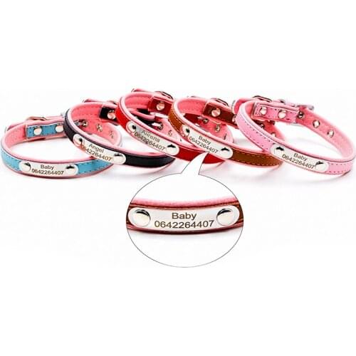 Free Engraving Personalized Dog Collars Cat Pet Name ID Collar For Small Medium Dogs Leather Dog Collars XS S M 5 Color supply