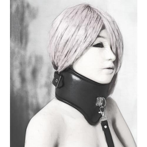 Soft Sponge Padded Leather Buckle Posture Gothic Chastity Neck Collar with Chain for Women Bdsm Choker Harness Bondage Sex Toys