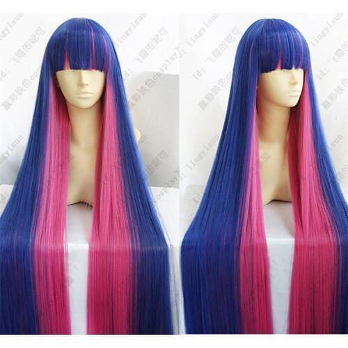 Panty & Stocking With Garterbelt Stocking Anarchy Anime Cosplay Wig Hair 120cm Mixed Blue Pink Long Party Cos Wigs + Wig Cap