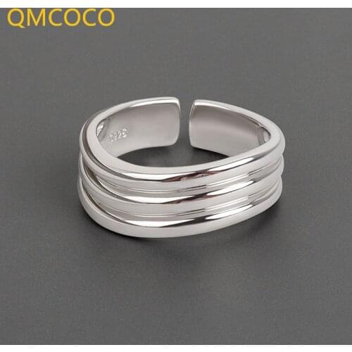 QMCOCO Korean Version 925 Silver Ring Personality Trend Jewelry Fashion Multilayer Ring Design Womens Party Accessories