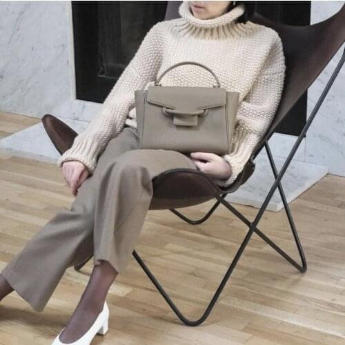 FIRMRANCH Japanese Luxury Brand Design Solid Color Lychee Pattern Cowhide Leather Lady Business Handbag Shoulder Messenger Bag
