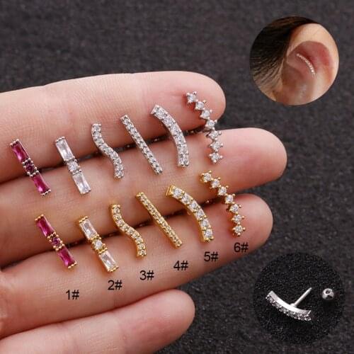 1Pc Cz Rectangle Cartilage Stud Earring Stainless Steel Helix Piercing Jewelry Tragus Conch Rook Ear Lobe Screw Back Earring