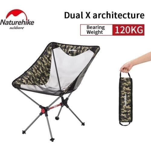 Naturehike Folding Moon Camping Chair 7075 Aluminum Tube Two Step Quick Set Portable Double X Stable Bracket Back Folding Chair