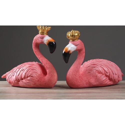 Stylish Flamingo Bird Couple Model Handmade Resin King and Queen Statue Decoration Art and Craft Present Ornament Accessories