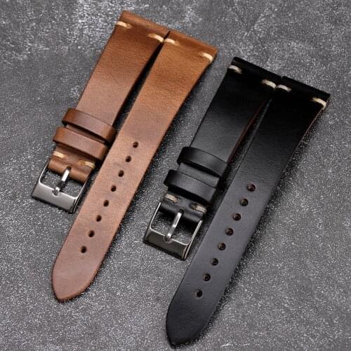 Handmade Ultra-Thin Watchband Suitable For Antique Watch Slim Bracelet 18 19 20MM Black Brown First Layer Leather Bracelet
