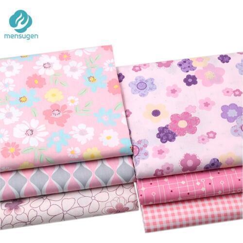 Pink Flower Plaid Printed 100% Cotton Fabric Meters for Childrens Skirt Dresses Bed Sheet Sewing Cloth Telas
