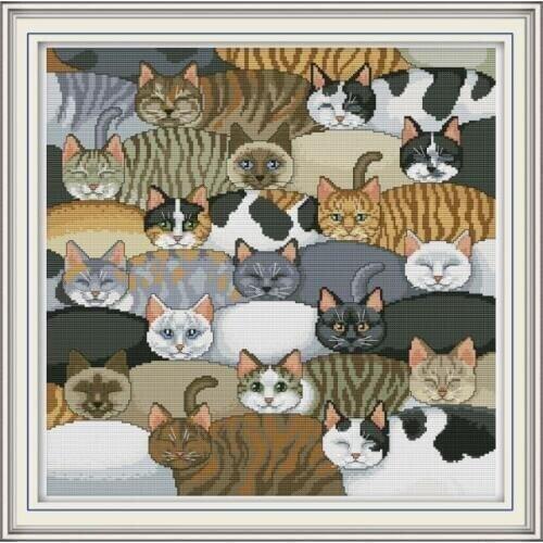 2020 Animal Cats Cross Stitch Set Needlework Embroidery kit 11CT 14CT Aida Fabric Count Print Canvas DMC Crafts Accessory Tools