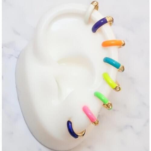 High quality Gold color Neon enamel mini small hoop earring for women summer hot selling multi piercing charm hoops