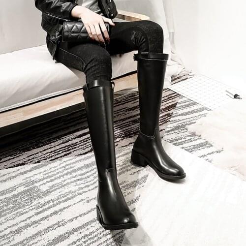 Autumn and Winter Plus Velvet Knee-length Long Tube Womens Fashion Boots Womens Microfiber Round-toe Zipper Warm Winter Boots